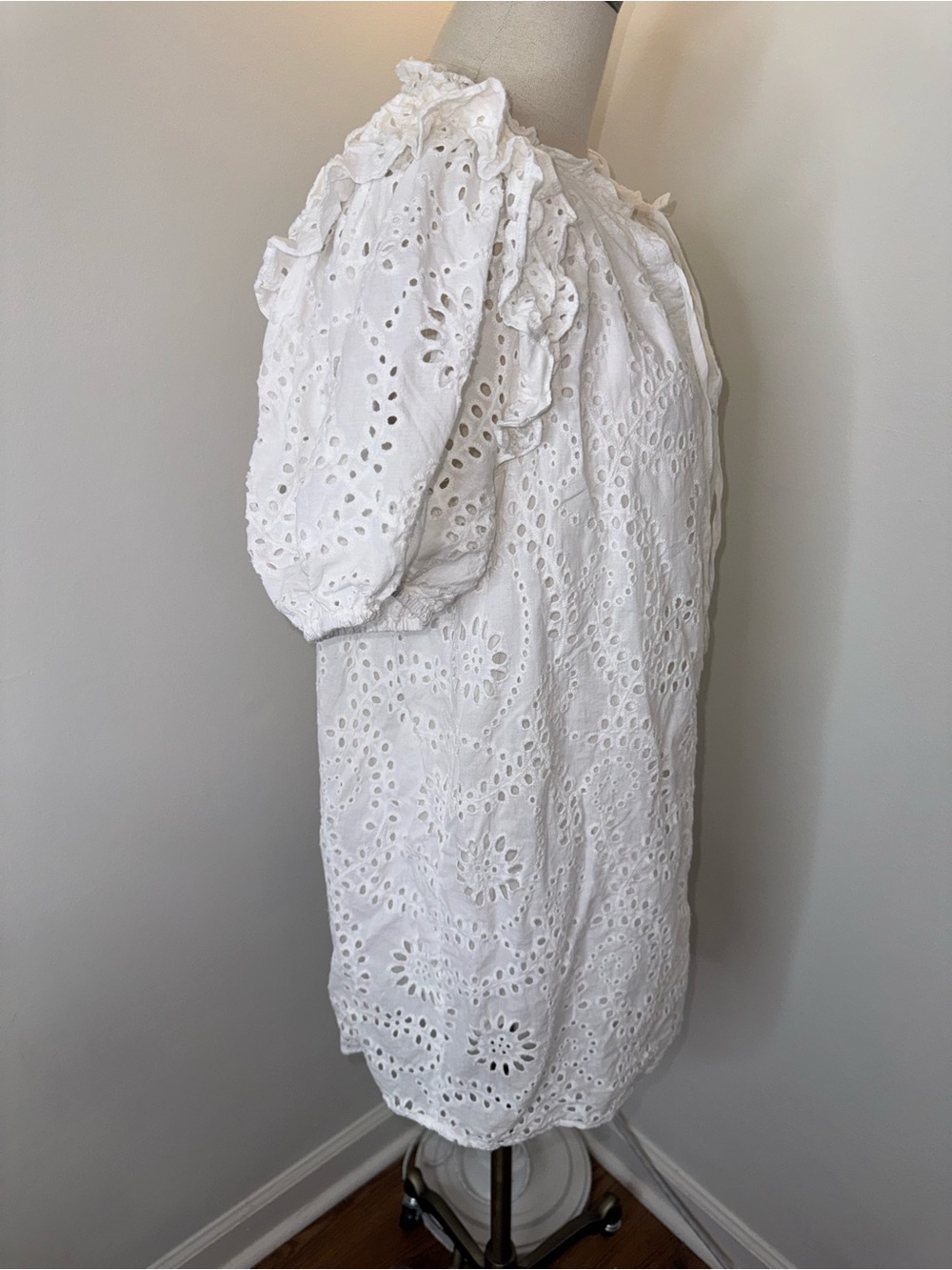 BuddyLove Women’s Large Kelly White Ivory Eyelet Puff Sleeve Mini Dress - Picture 7 of 9